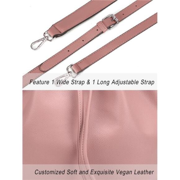 Bucket Bags and Drawstring with 2 Shoulder Straps Pink - Picture 5 of 6